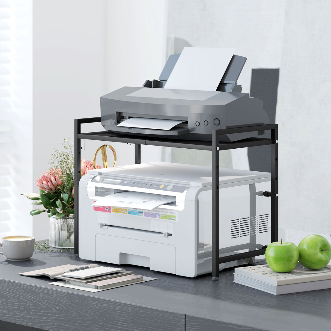 Mikrobølgeovnshylde, 3 kroge, udtrækkelig, metal, 40 cm høj, sort