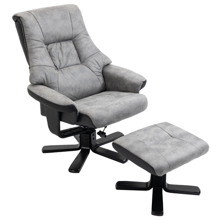 Lænestol med fodskammel, 360° drejelig, 135° lænefunktion, åndbart betræk, 78 x 82,5 x 109 cm, grå