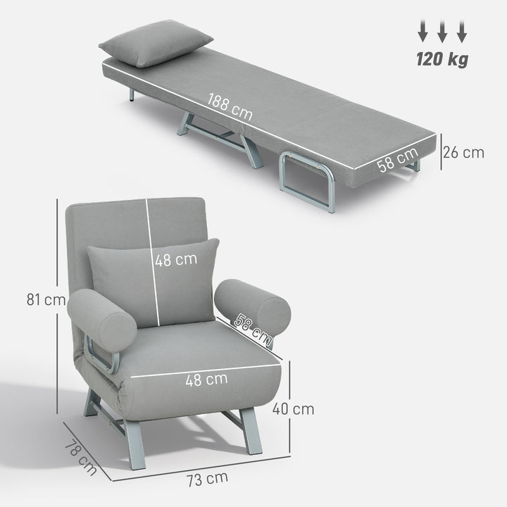 Sovestol, polstret stol, kan laves om til gæsteseng, ergonomisk, lysegrå
