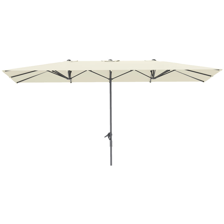 Dobbeltsidet paraply, 451 x 264 cm parasol med håndsving, 12 metalribber, aluminiumsstang, cremehvid