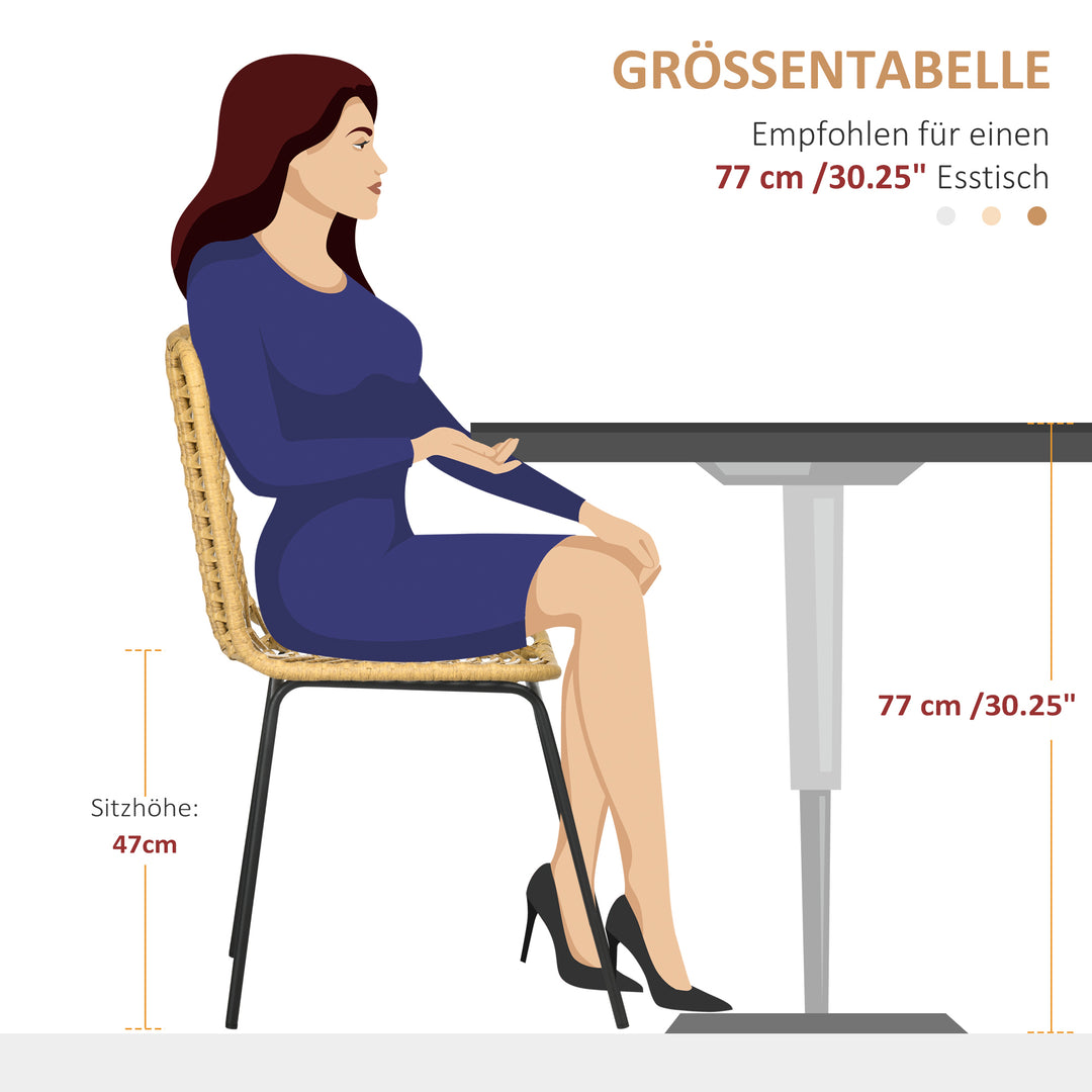 Sæt med 2 spisestuestole i boho-stil, accentstol, pe-rattan, 44 cm x 58 cm x 85 cm, naturlig + gul