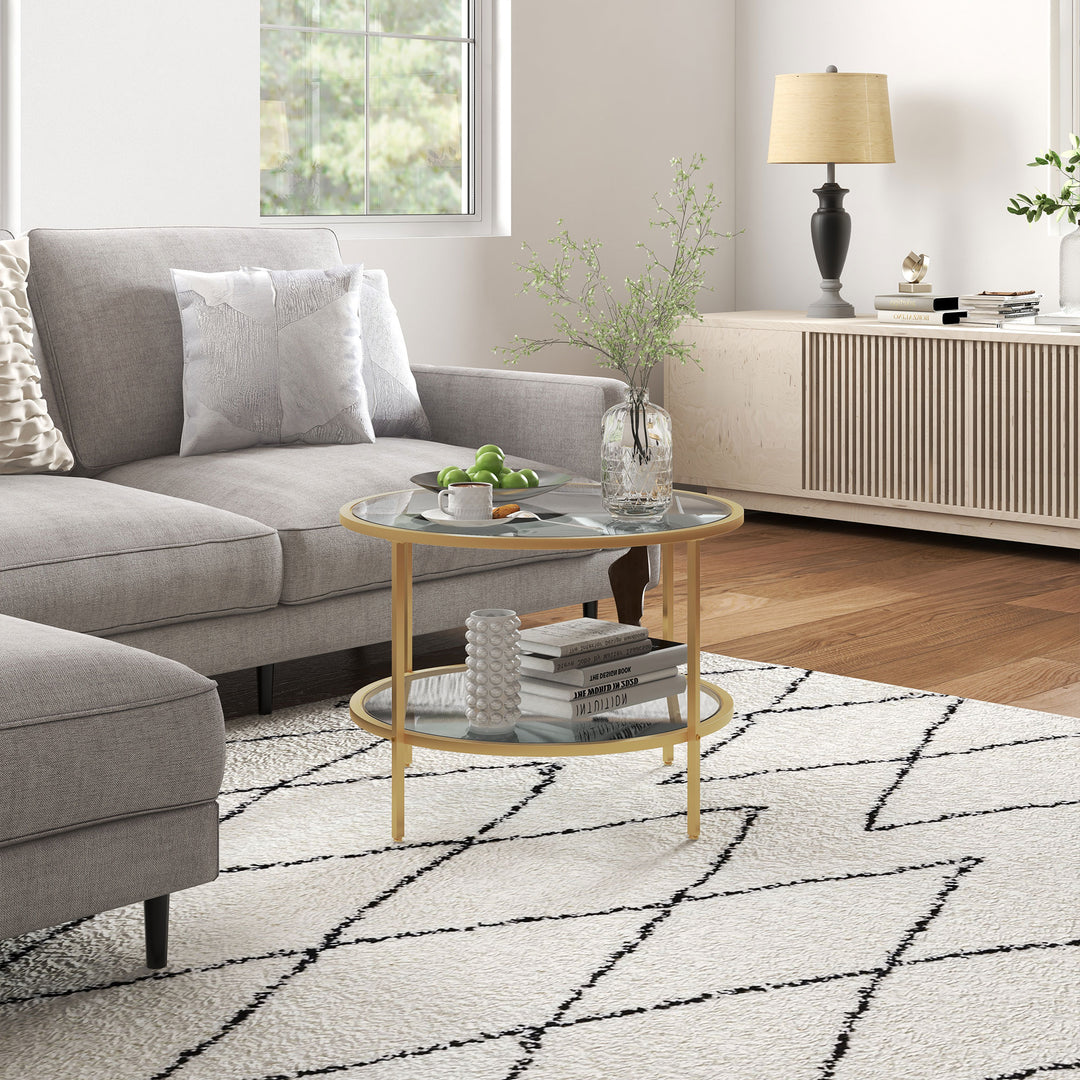 Sidebord, moderne design, 2 niveauer, 60x43h cm, guldfarvet