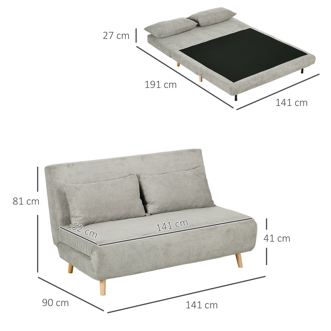 Sovesofa, gæsteseng, 3-positions justerbar ryglæn, linnedlook, op til 120 kg, 141 x 90 x 81 cm, grå