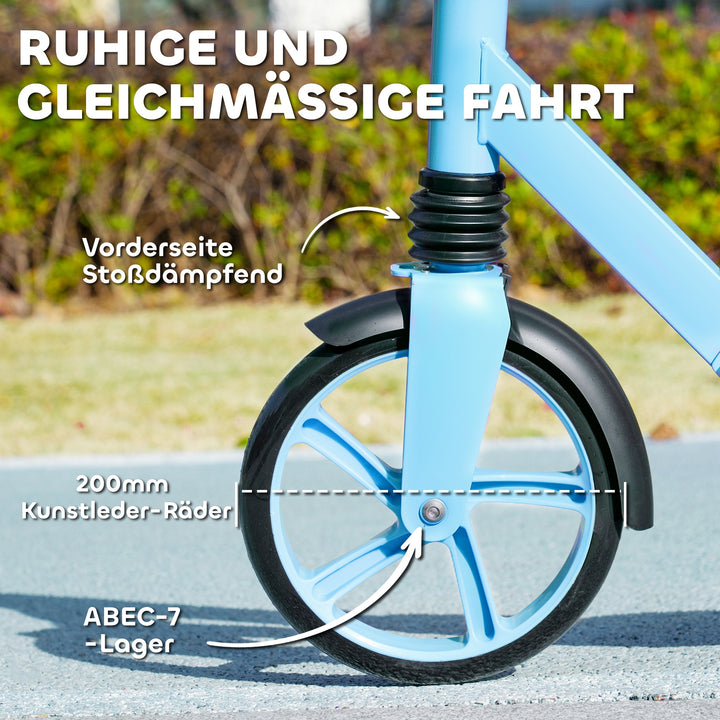 Løbehjul, højdejusterbar, bagbremse, sammenklappelig, 100 kg belastningskapacitet, blå