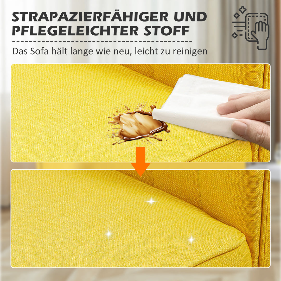 2-Personers sofa, blød polstring, letplejeligt betræk, op til 150 kg, 117 x 56,5 x 77 cm, gul