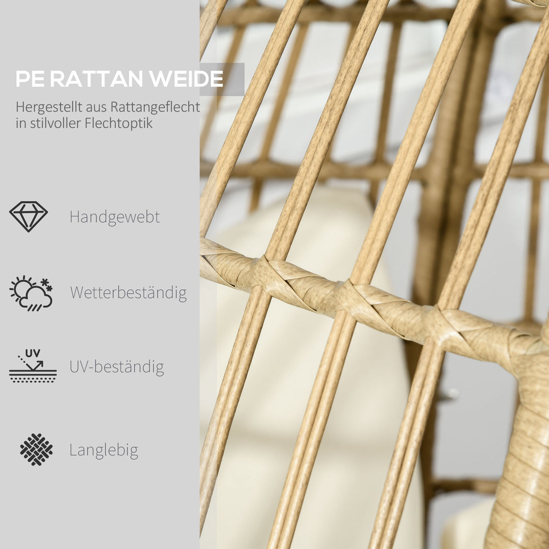 Kurvestol i rottinglook med bløde sædehynder og aluminiumsstel, khaki og beige, 105 x 90 x 148 cm