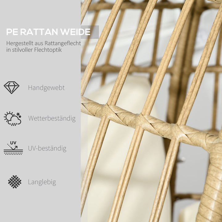 Kurvestol i rottinglook med bløde sædehynder og aluminiumsstel, khaki og beige, 105 x 90 x 148 cm