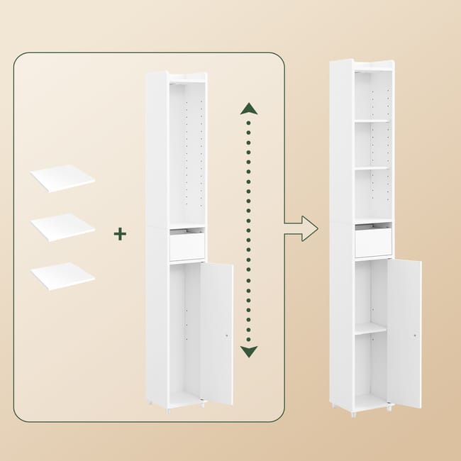Optimer pladsen på dit badeværelse med dette elegante og funktionelle skab i hvid (B20 x D20 x H145 cm)