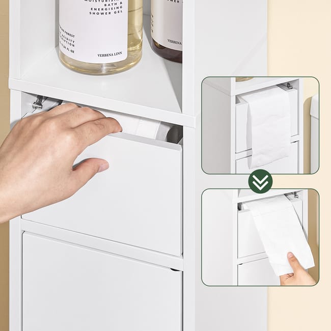 Optimer pladsen på dit badeværelse med dette elegante og funktionelle skab i hvid (B20 x D20 x H145 cm)