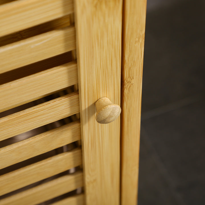 Badeværelsesskab med lameldør, justerbar hylde, bambus, 30x19,9x70 cm