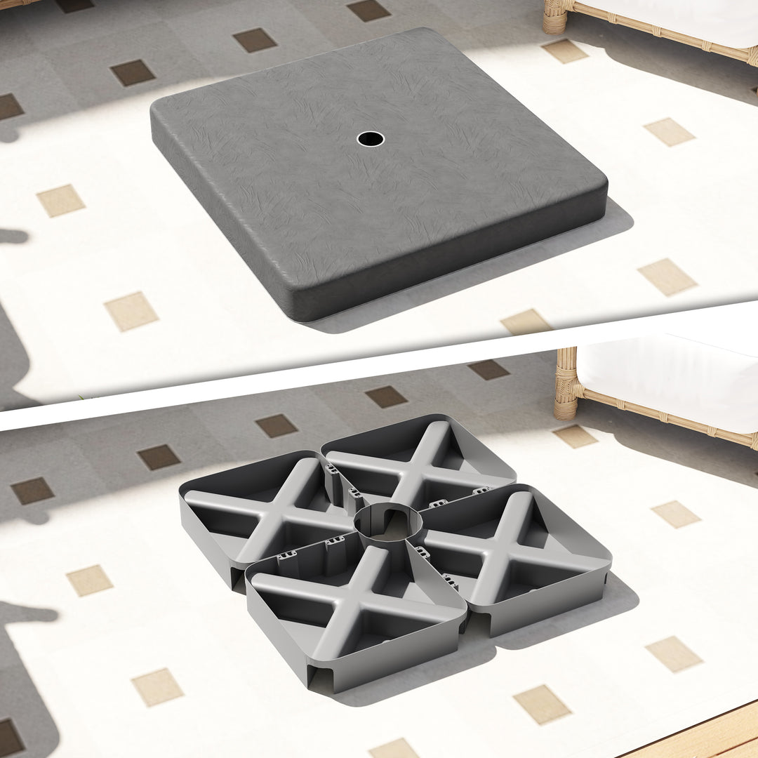 Fodvægte til parasolfod, vandtæt, kan fyldes med sand, plastik, 89l x 89b x 10,5h cm, sort