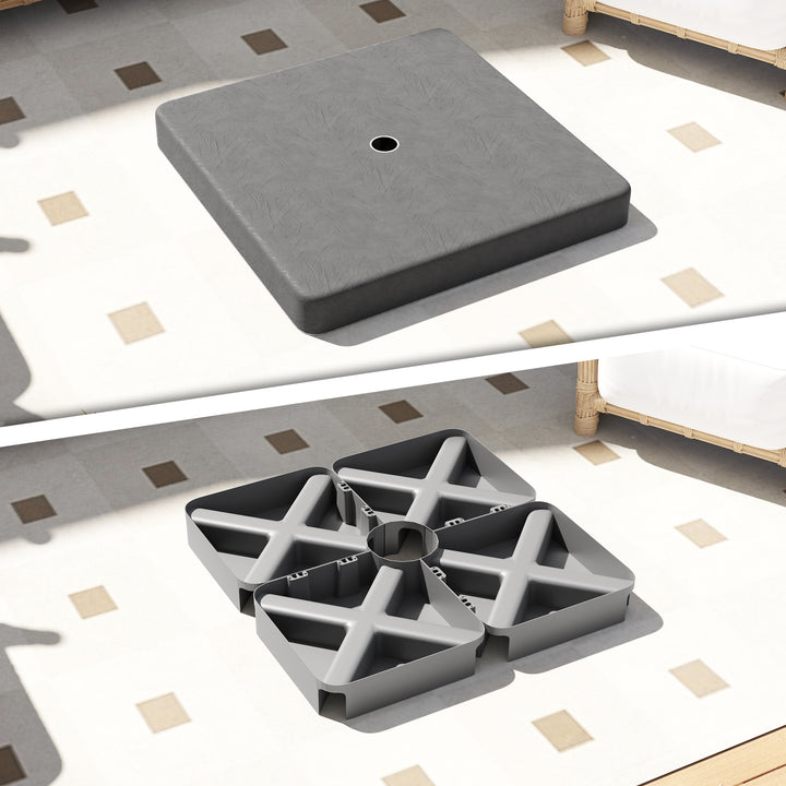 Fodvægte til parasolfod, vandtæt, kan fyldes med sand, plastik, 89l x 89b x 10,5h cm, sort