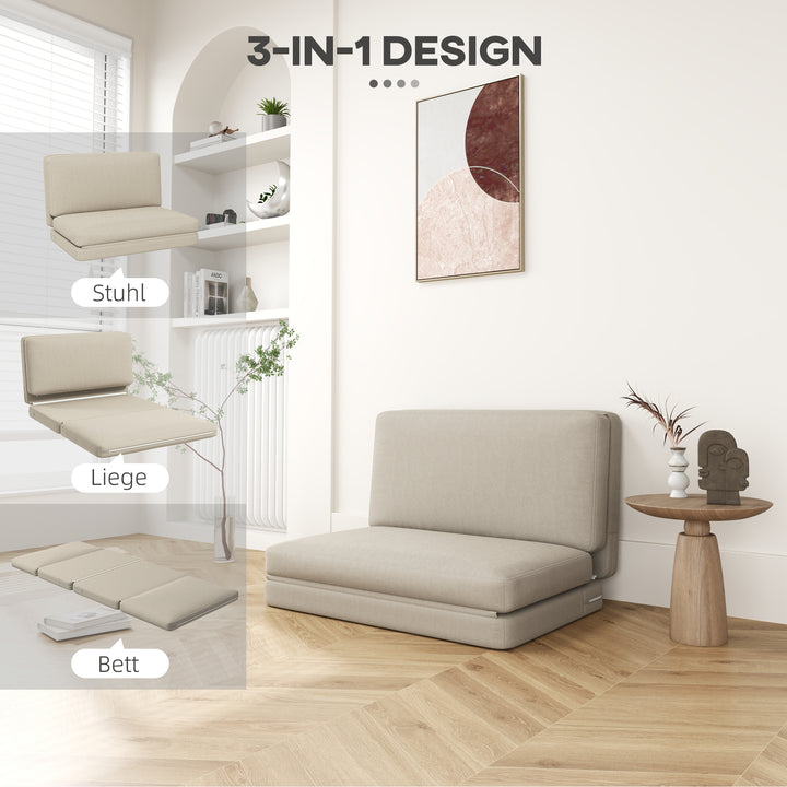 2-I-1 foldbar lænestol med gæstemadras, delbar, 120 cm bred, beige