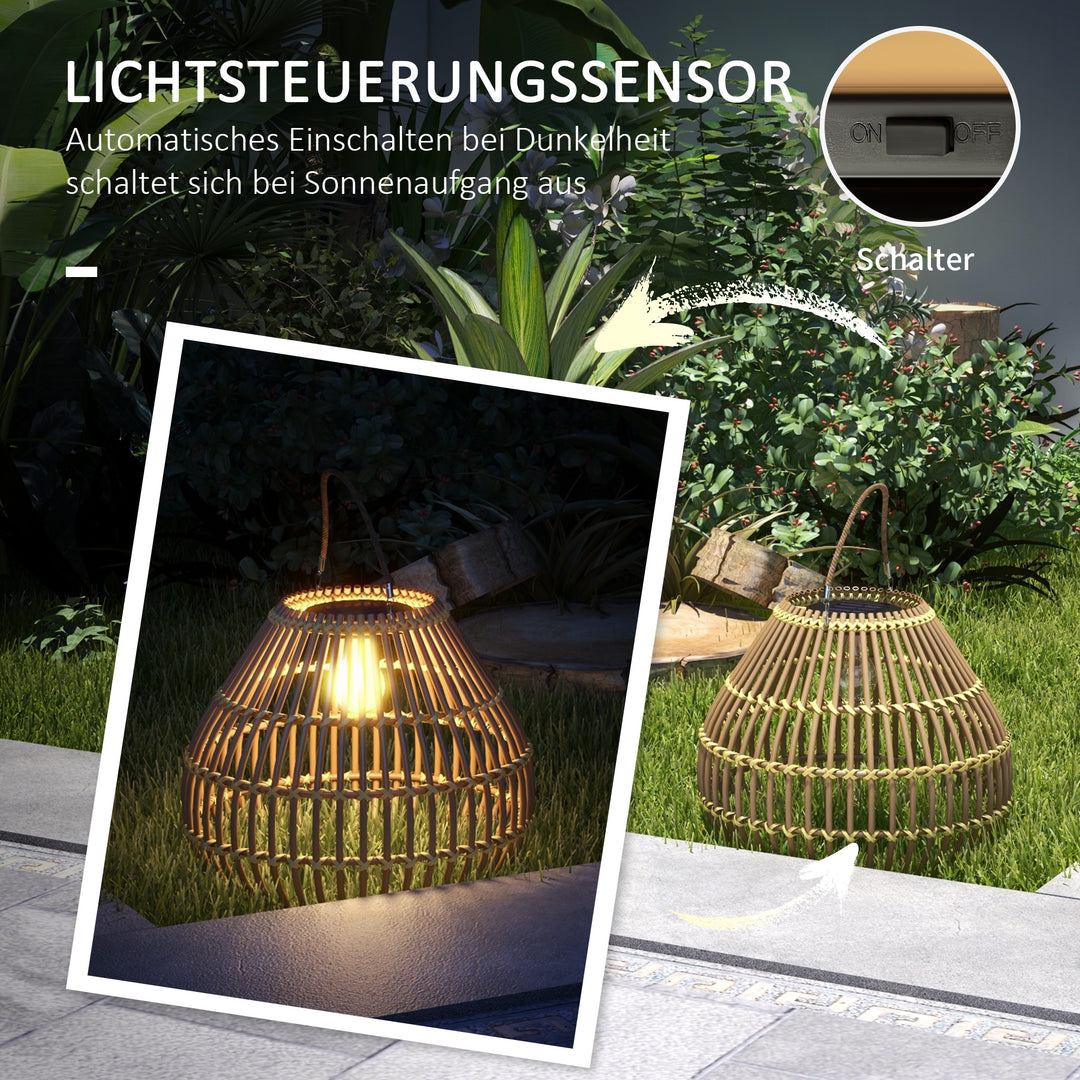 Solcellehavelampe, PE-rattan, boho-design, 31 cm x 31 cm x 32 cm, gul