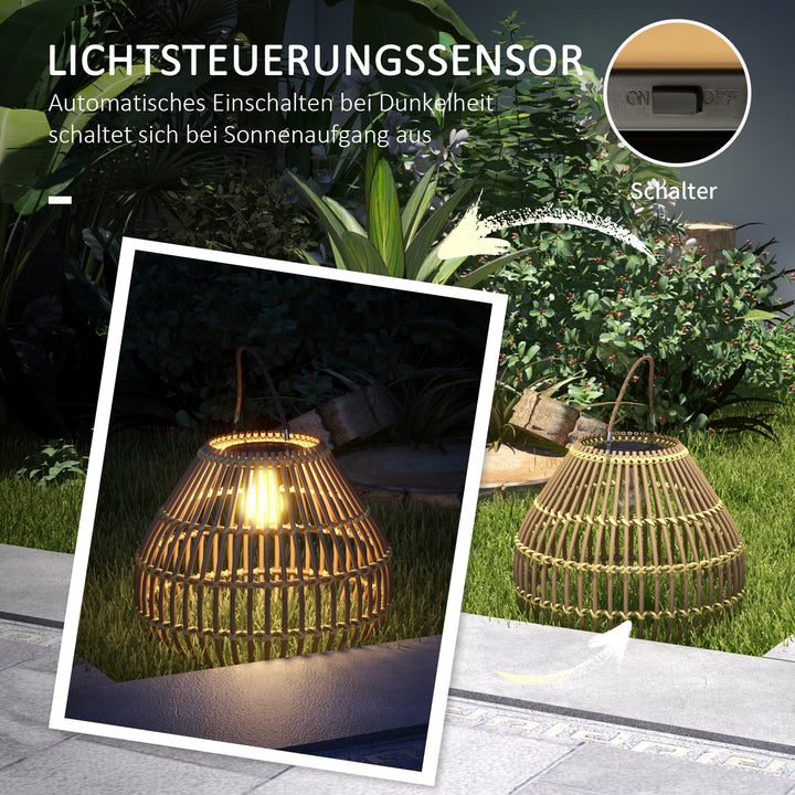 Solcellehavelampe, PE-rattan, boho-design, 31 cm x 31 cm x 32 cm, gul