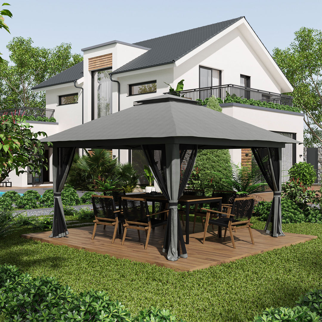 Foldbar pavillon, højdejusterbar, 4 netvægge, ventileret tag, bæretaske, hurtig montering, mørkegrå, 4 x 4 x 3 m