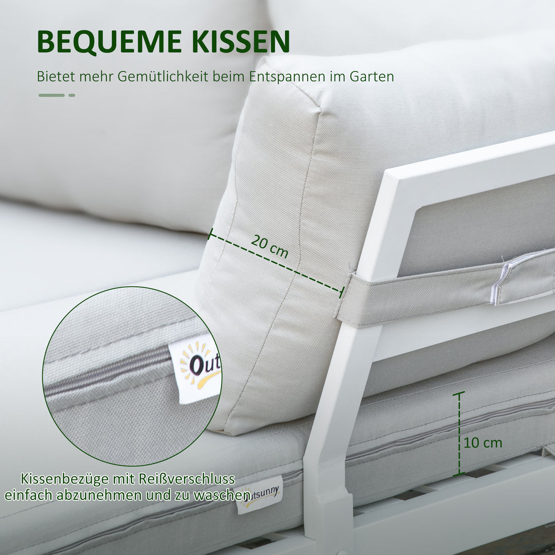 Havemøbelsæt til 3 personer med sidebord og sofa med hynder, l-formet udendørs aluminium, cremehvid