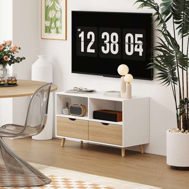 Tv-skab, tv-kommode, åbne hylder, træ, 99 x 39 x 58 cm, hvid