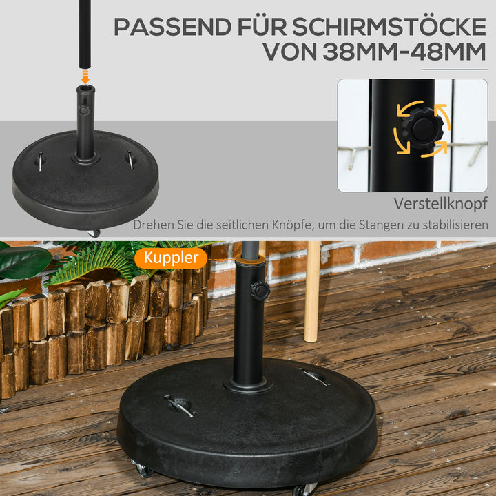 Parasolstativ, parasolfod, parasolholder, vejrbestandig, med hjul, Ø53 x 41H cm, sort