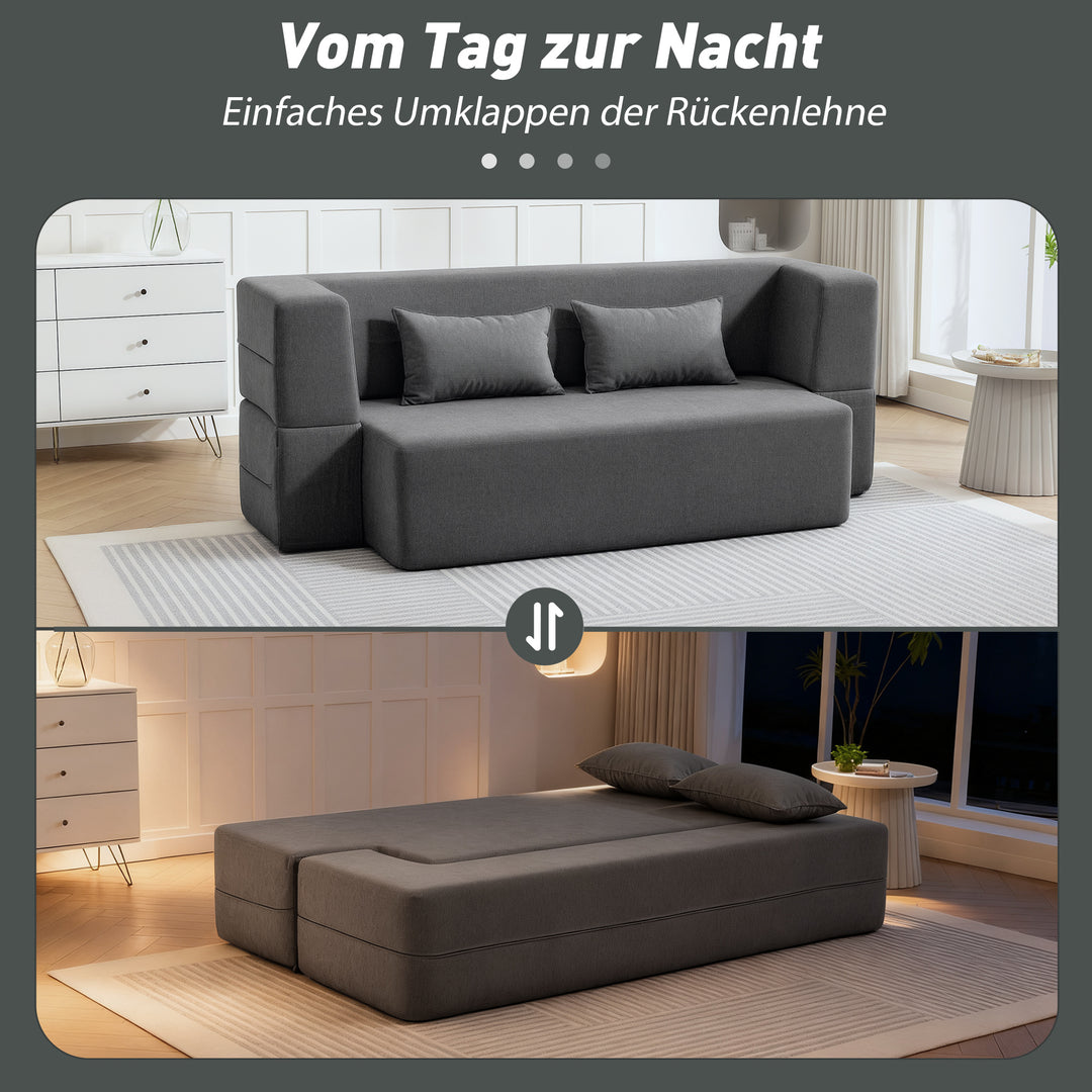 2-personers skumsovesofa, sovesofa med brede armlæn, 2 hynder, 360 kg lasteevne, grå