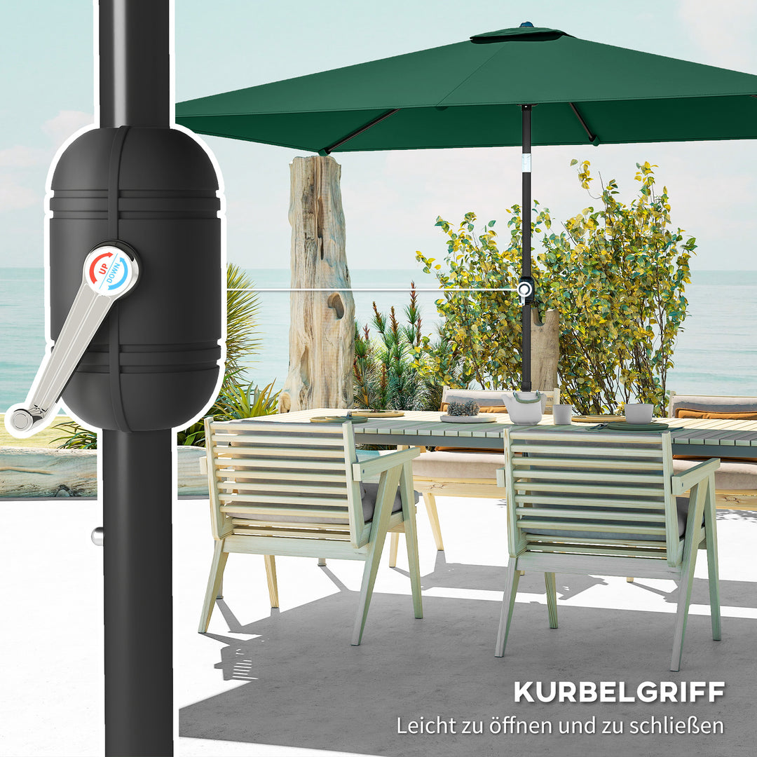 Parasol 300 x 200 cm, vipbar balkonparasol med håndsving og beskyttelsesovertræk, grøn
