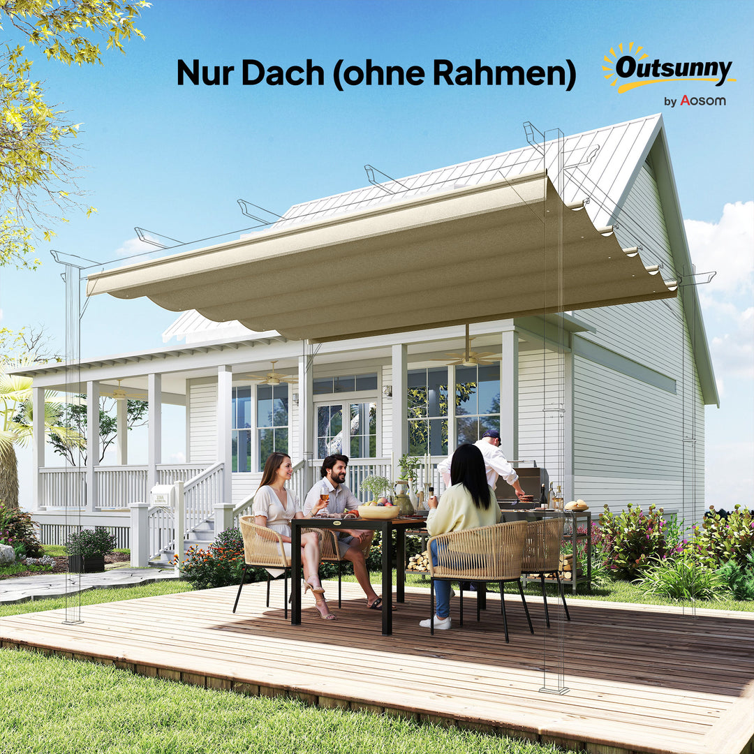 Udskiftningstag til 4 x 3 m pergola, udtrækkeligt, med drænhuller til regnvand, vejrbestandigt, polyester, 350 x 260 cm, beige