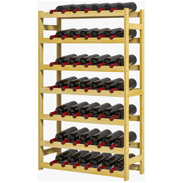 Vinreol, 7 hylder, til 42 flasker, anti-tip, fyrretræ, 63x25x102cm, natur