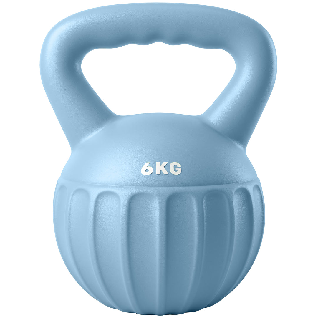Kettlebell, 6 kg vægtstang fyldt med sand, til begyndere, styrketræning til hjemmebrug, 17 x 17 x 23 cm, blå