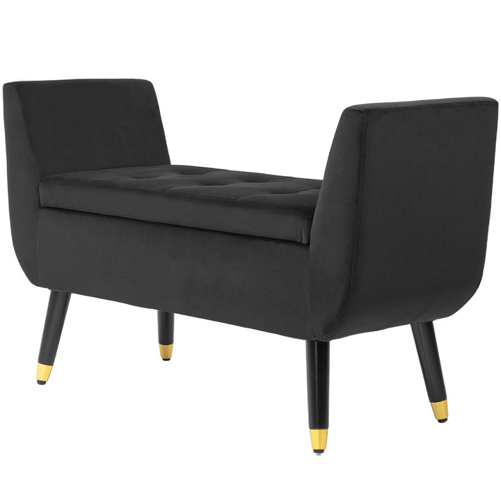 Opbevaringsbænk med armlæn, kommodebænk, fløjlspolyester, gummitræ, mørkegrå, 107 x 42 x 65 cm