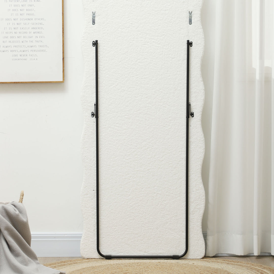 Spejl i fuld længde 160 x 60 cm buet stående spejl med bølgedesign brudsikkert glas hvidt