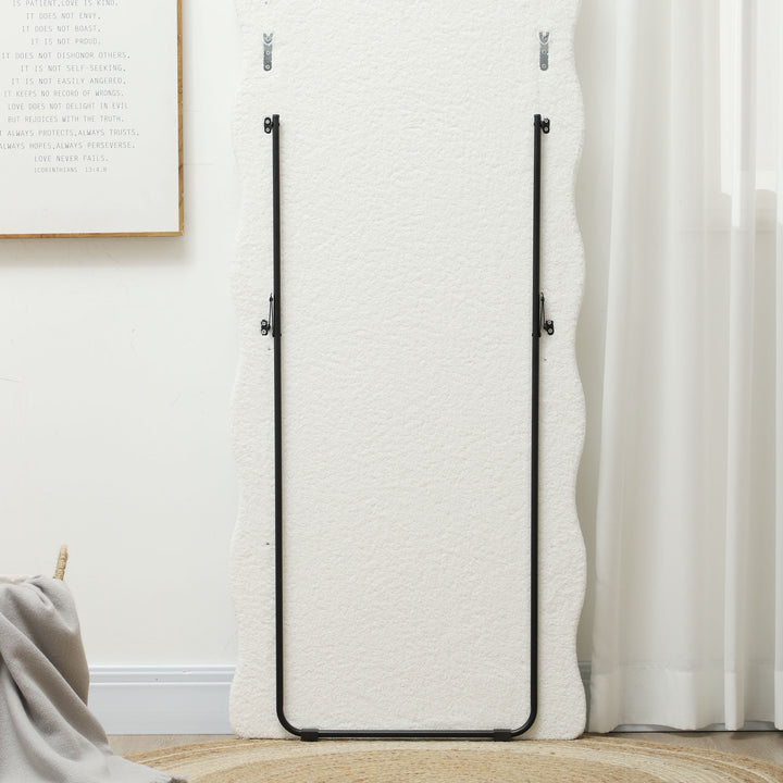 Spejl i fuld længde 160 x 60 cm buet stående spejl med bølgedesign brudsikkert glas hvidt