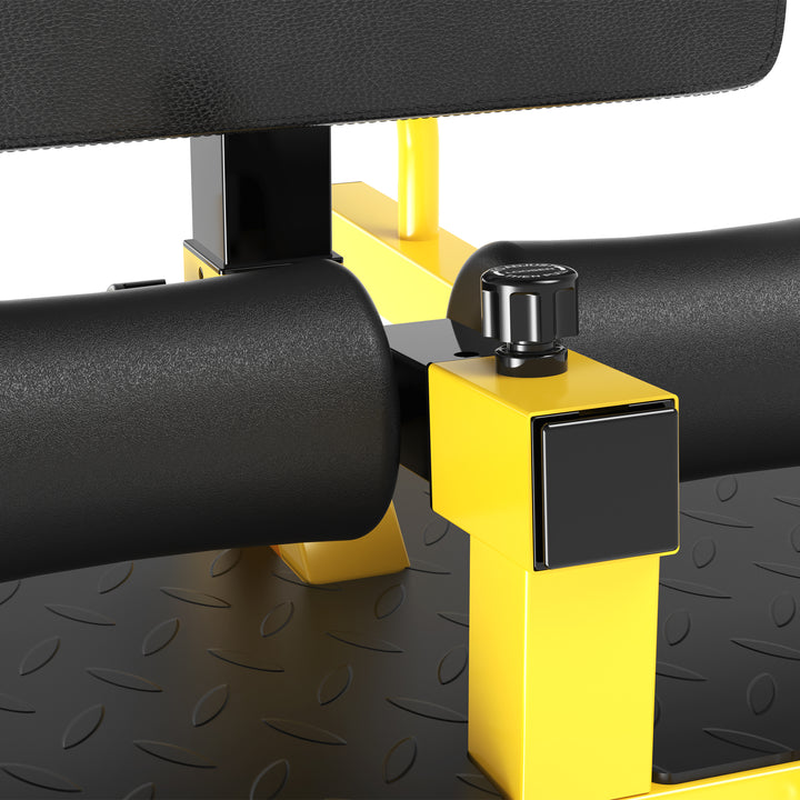 Sissy squat squat trainer bentræner mavetræner baldetræner 3 i 1 træner justerbar op til 120 kg stål gul+sort 50 x 97 x (44,5–56,5) cm