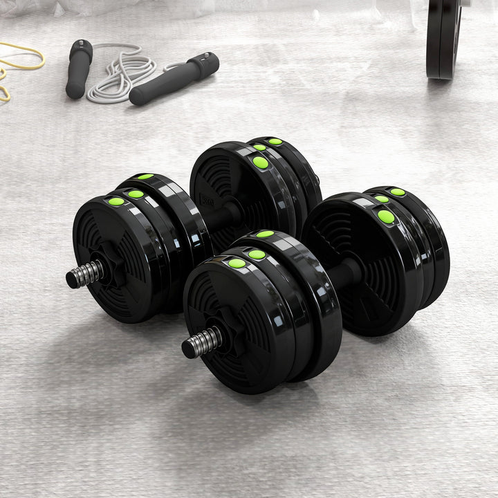 2-i-1 håndvægtsæt, vægtstang og håndvægt, 20 kg, skridsikker, gulvvenlig, sort/grøn