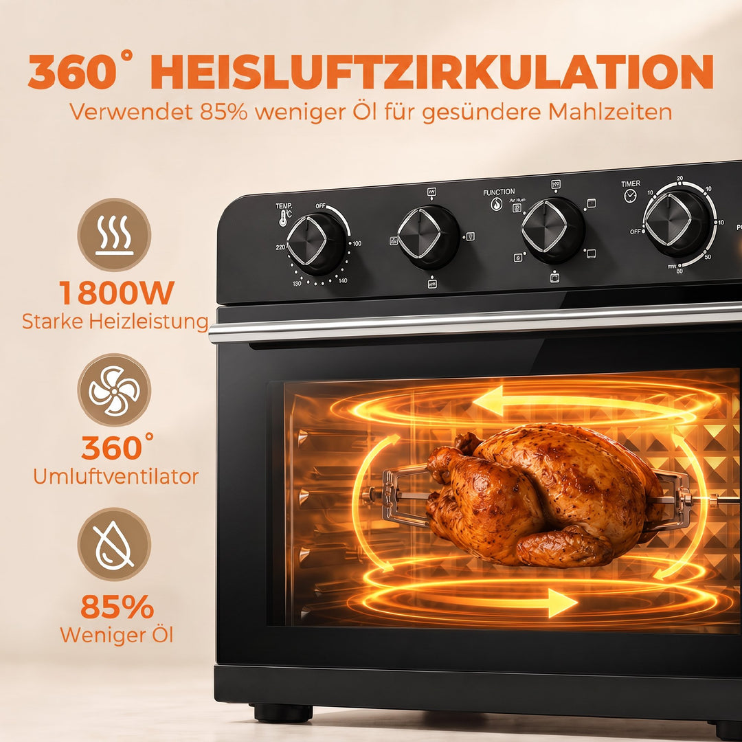 Varmluftfrituregryde 36 liter miniovn med varmluft, bageplade, rist