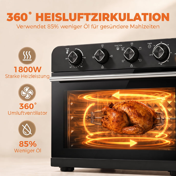 Varmluftfrituregryde 36 liter miniovn med varmluft, bageplade, rist