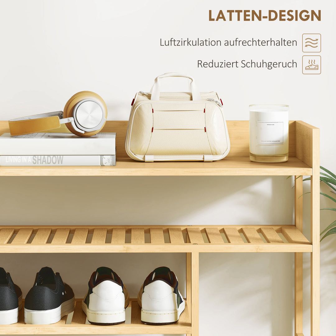 Skoreol, skostativ med bambusskuffe, til 18 par sko, 101 x 30 x 100 cm, naturfarvet