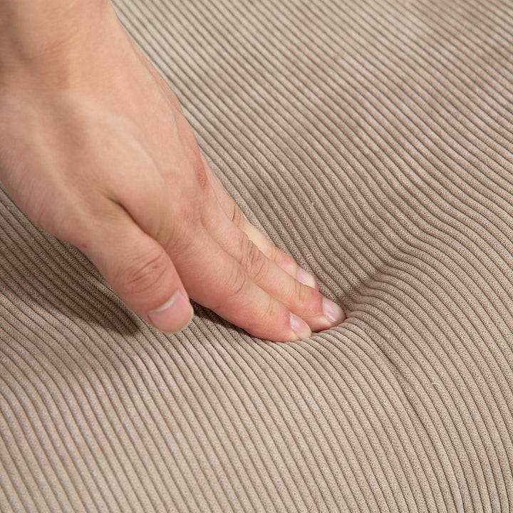 Accentstol med skammel, corduroy-lænestol, lænestol med træben, til stue, lysebrun