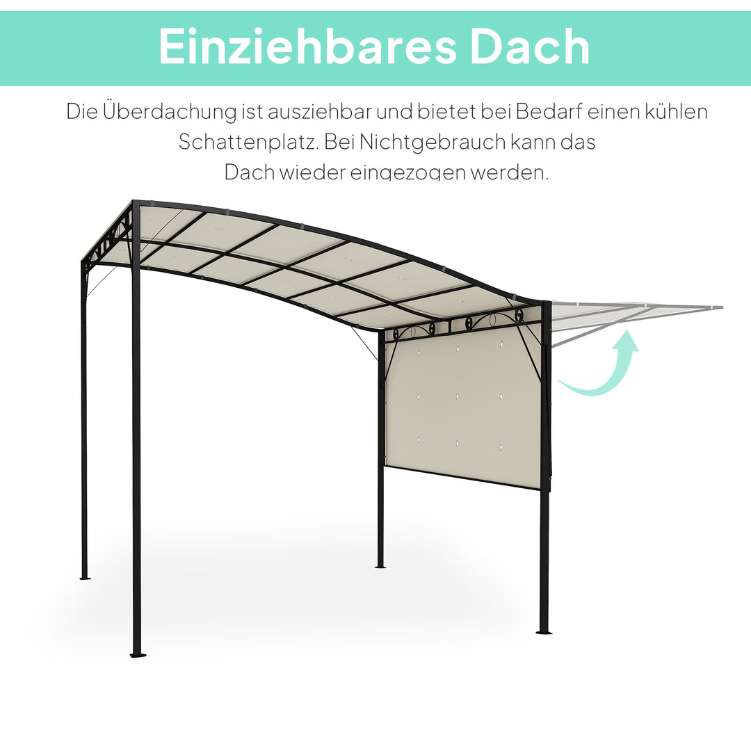 Pavillon med foldbar tagforlænger, vejrbestandig, 3 x 2,5 m, cremehvid