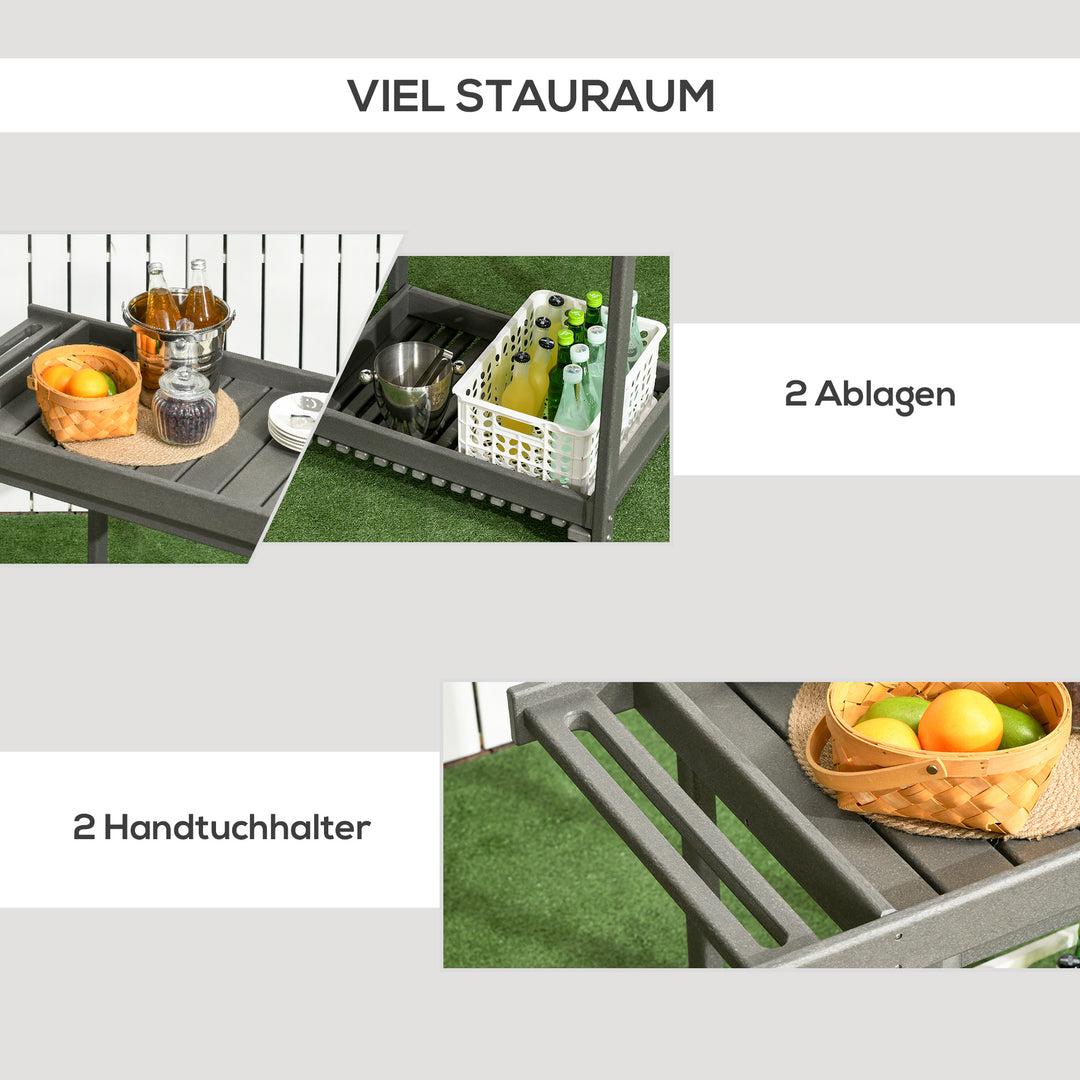 Serveringsvogn med håndklædeholdere, 1 nederste hylde, 4 hjul, 87 cm x 50 cm x 80 cm, mørkegrå