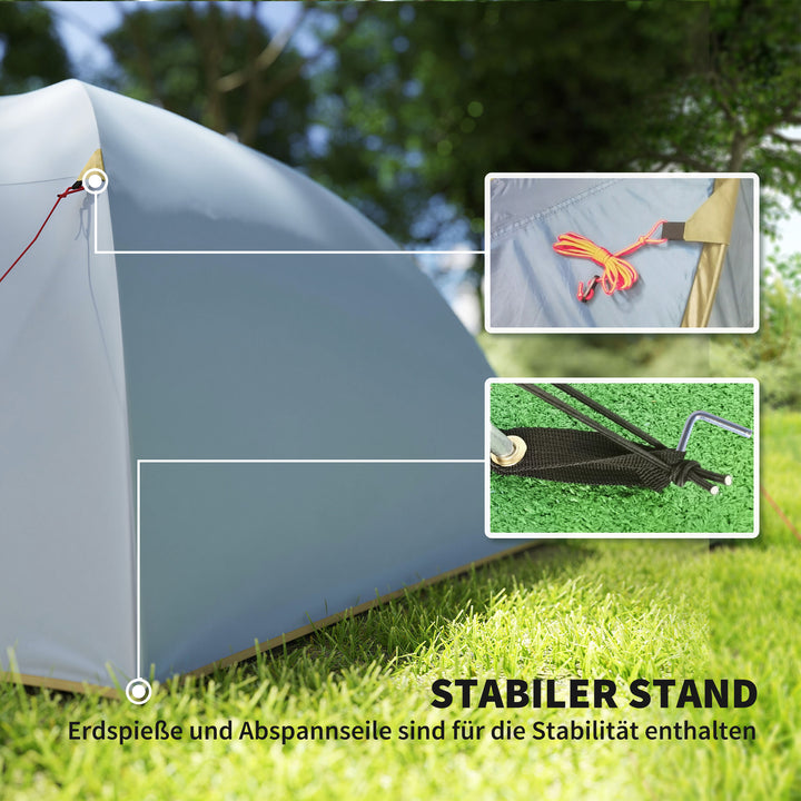 Campingtelt til 4 personer, vandtæt tunneltelt med 2 døre, kroge, pakkepose, 3,45 x 2,4 x 1,3 m, lyseblå