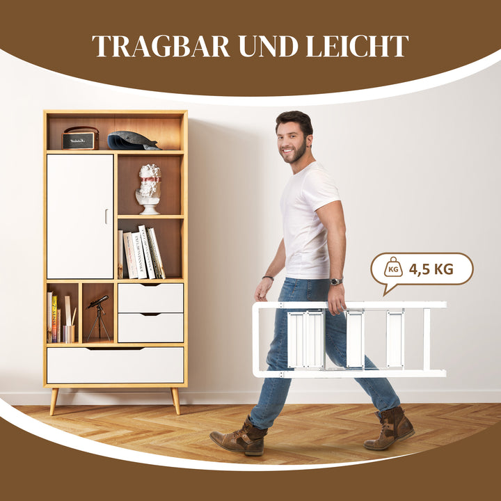 3-Trins trappestige, aluminium foldbar, skridsikker platform, hvid