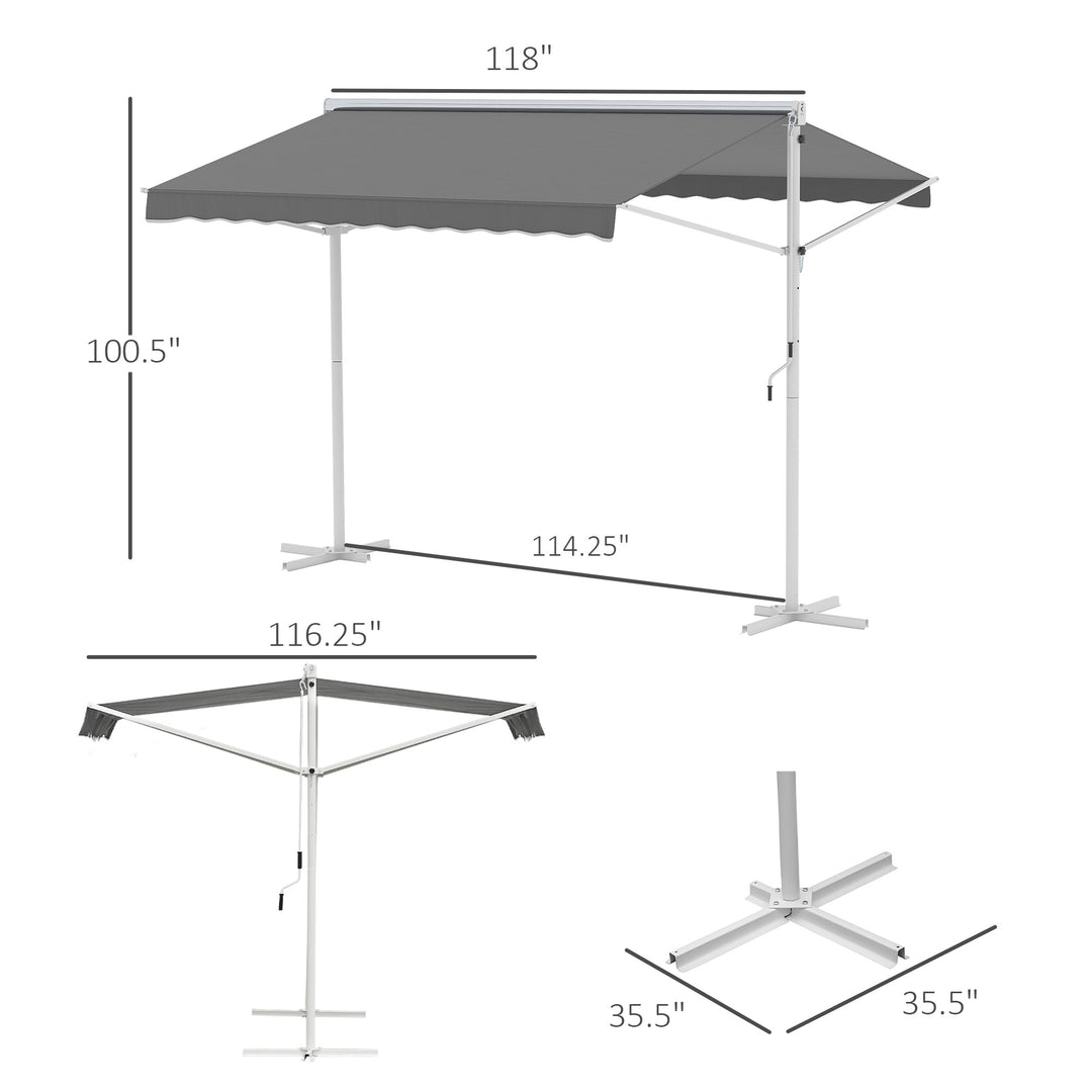Fritstående markise, havemarkise, markise med foldearm og håndsving, terrasse, grå, 3x3m