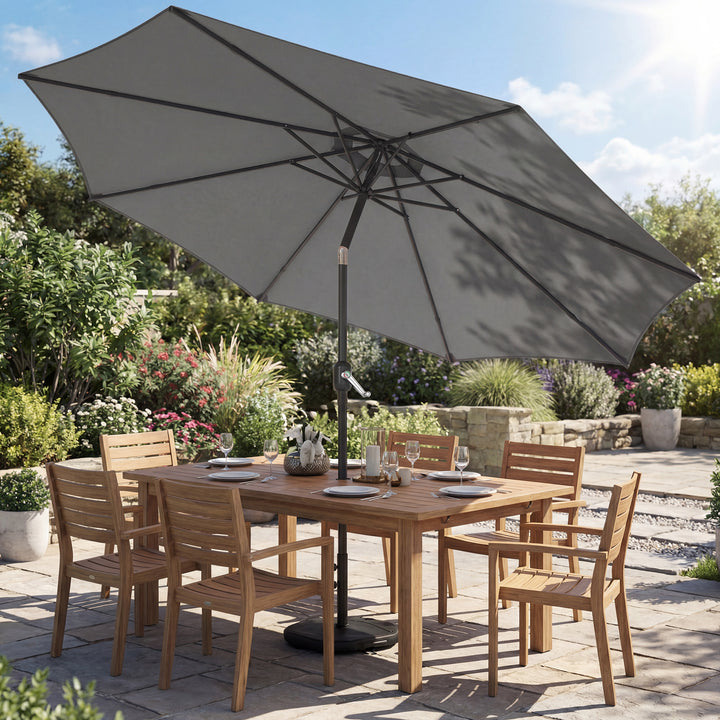 Parasol ca. Ø300 cm, vipbar balkonparasol med håndsving, krydsfod, sandsæk, UV 30+, udtrækkelig, mørkegrå