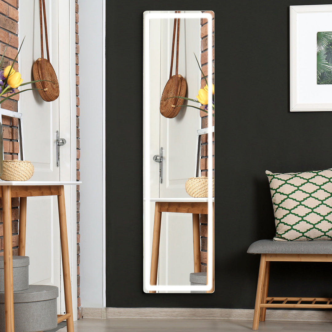 2-I-1 fritstående spejl med led-lys, aluminium, justerbart lys, 40 cm x 37 cm x 157,5 cm