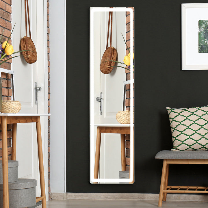 2-I-1 fritstående spejl med led-lys, aluminium, justerbart lys, 40 cm x 37 cm x 157,5 cm