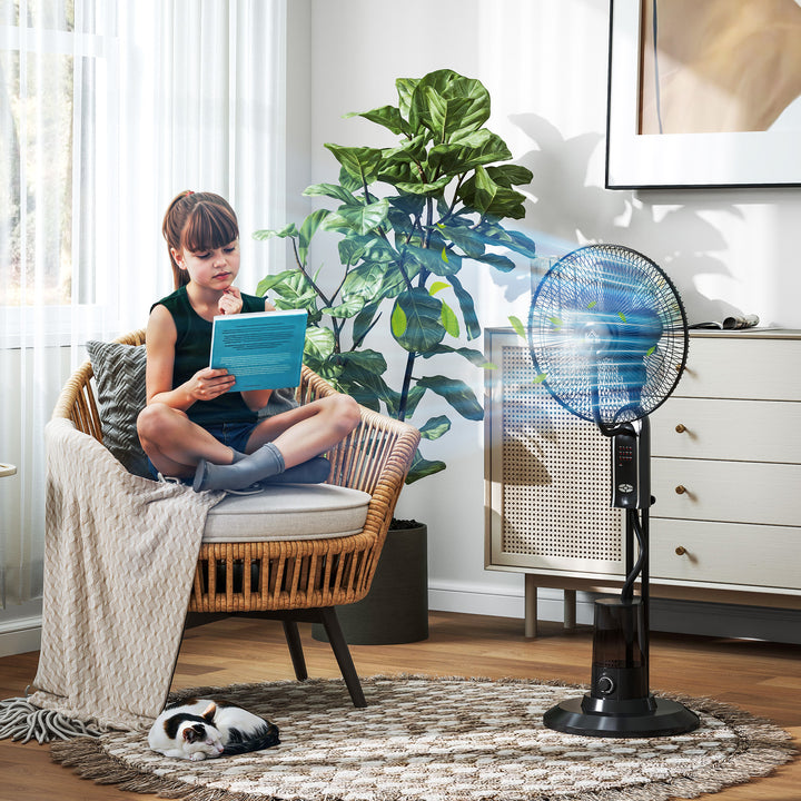 Vandkølet ventilator med luftfugter, 10° vipbar, 70° oscillerende, 3 hastighedsindstillinger, 75W, sort