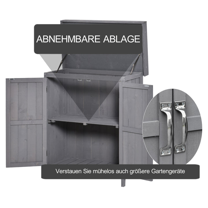 Hvidevareskab, dobbeltdør, hængslet låg, 2 hylder, vejrbestandig, naturtræ, grå, 74 x 43 x 88 cm