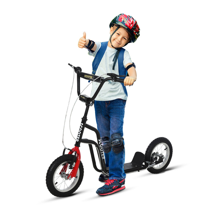 Børne scooter styr justerbart scooter kick scooter city scooter børne scooter kickboard med pneumatiske dæk 12 tommer fra 5 år sort 120 x 58 x 75-80 cm