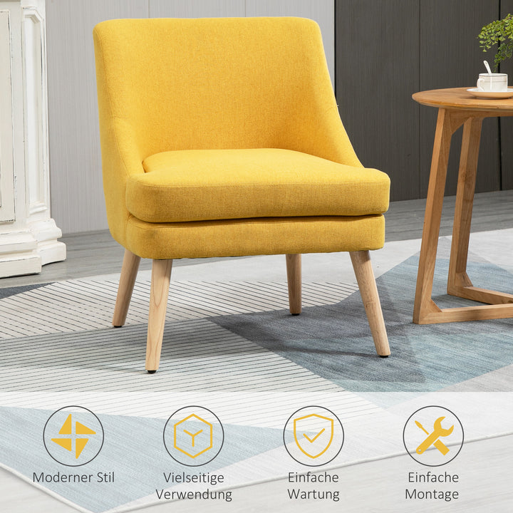 Lænestol loungestol med linnedlook, armlæn, polstret afslapningsstol med træben, til stue, soveværelse, gul