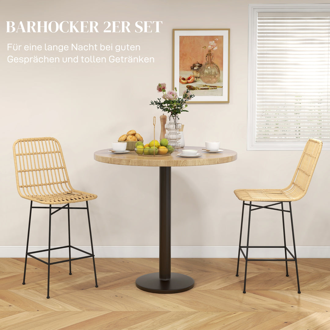 Barstol, boho-stil, pe-rattan, 45 x 53,5 x 105 cm, natur + sort